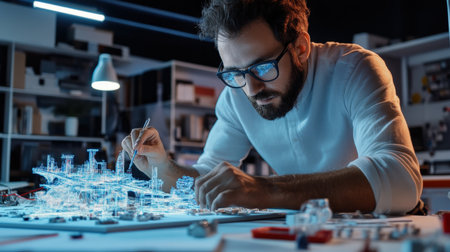 An architect is working on a model of a The structure of the Structure of the solar system structure creative digital cyber punk tone neonの素材