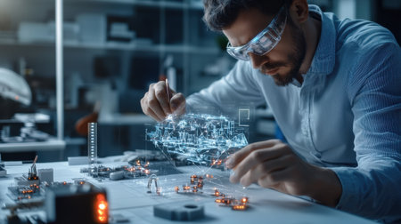 An architect is working on a model of a The structure of the Structure of the solar system structure creative digital cyber punk tone neonの素材