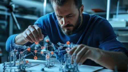 An architect is working on a model of a The structure of the Structure of the solar system structure creative digital cyber punk tone neonの素材