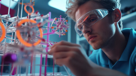 An architect is working on a model of a The structure of the Structure of the solar system structure creative digital cyber punk tone neonの素材