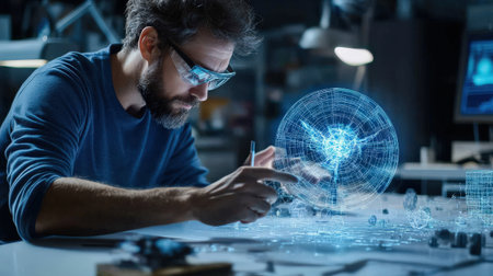 An architect is working on a model of a The structure of the Structure of the solar system structure creative digital cyber punk tone neonの素材