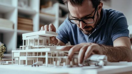 An architect is working on a model of a The structure of the Structure of the solar system structure creative digital blue tone neonの素材