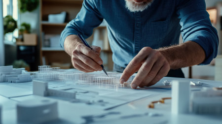 An architect is working on a model of a The structure of the Structure of the solar system structure creative digital blue tone neonの素材