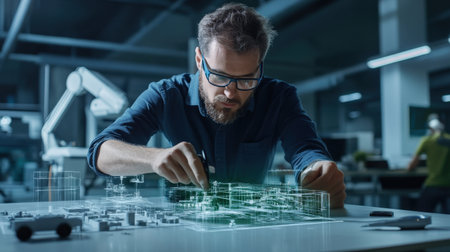 An architect is working on a model of a The structure of the spaces structure creative digital green tone neon --ar 16:9 --personalize jaydbm9 --v 6.1 Job ID: a0c81990-a3a7-4cf8-a552-47a5200380c1の素材