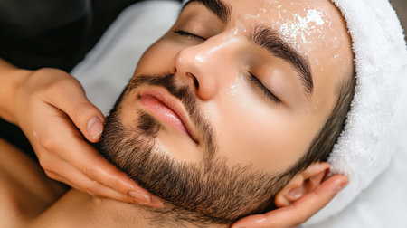 close up A couple Asia receives a relaxing facial Eyebrow enhancement side by side at a high-end beauty clinic.の素材