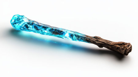 Magic wand with blue neon aura, isolated on white, perfect for fantasy and enchanted settingsの素材