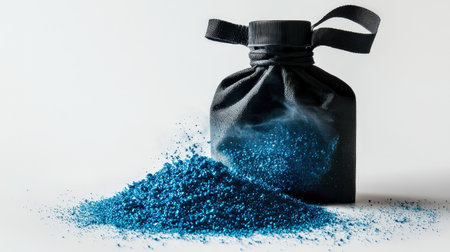 Blue neon fairy dust in pouch, isolated on white, whimsical and ideal for magical designsの素材