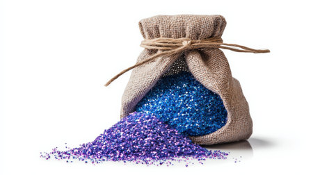 Blue neon fairy dust in pouch, isolated on white, whimsical and ideal for magical designsの素材
