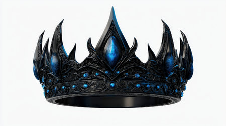 Mystic crown with neon blue accents, isolated on white, perfect for fantasy royalty brandingの素材