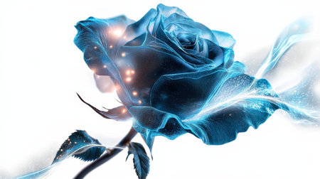 "Neon blue enchanted rose, isolated on white, magical for fantasy and fairy tale themes --ar 16:9 --quality 2 --personalize jkuoppj --v 6.1 Job ID: d5c34a18-c930-4ea4-bc77-90c40c374fdbの素材