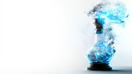 Magic lamp with neon blue aura, isolated on white, glowing subtly, ideal for mystical and magical brandingの素材