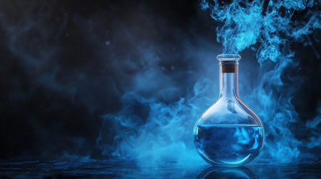 Witch potion with blue neon smoke, isolated on white, perfect for fantasy and enchanted brandingの素材