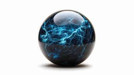 Wizard orb with neon blue light inside, isolated on white, ideal for mystical and magical brandingの素材
