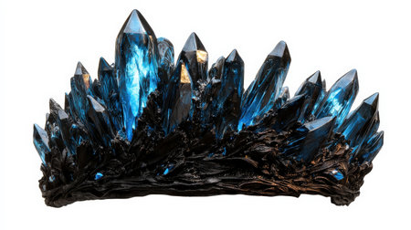 Mystic crown with neon blue accents, isolated on white, perfect for fantasy royalty brandingの素材