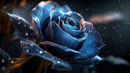 Neon blue enchanted rose, isolated on white, magical for fantasy and fairy tale themesの素材