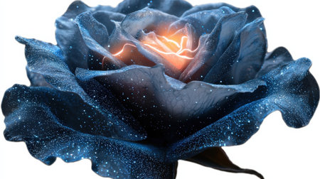 Enchanted rose with neon blue petals, isolated on white, perfect for whimsical and fantasy settingsの素材