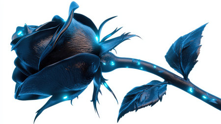 Enchanted rose with neon blue petals, isolated on white, perfect for whimsical and fantasy settingsの素材