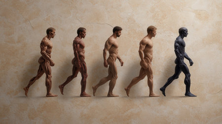A timeline illustrating the stages of human evolution.の素材