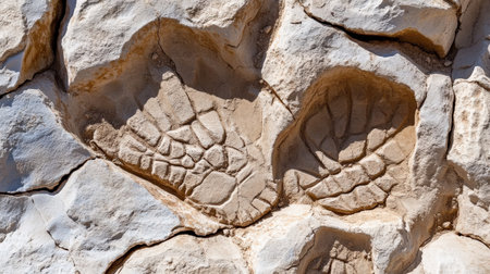 Fossilized footprints showing bipedal movement.の素材