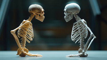 Comparative images of ape and human skeletal structures.の素材