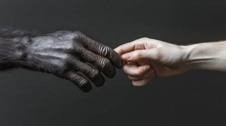 Comparison between a chimpanzee hand and a human hand.の素材