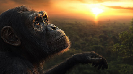 An artist's rendition of Australopithecus afarensis in its natural habitat.の素材