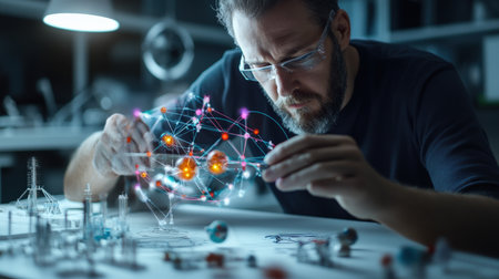 An architect is working on a model of a The structure of the Structure of the solar system structure creative digital cyber punk tone neonの素材