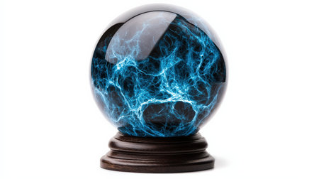 Spirit globe with neon blue aura, isolated on white, ideal for enchanted and mystical settingsの素材