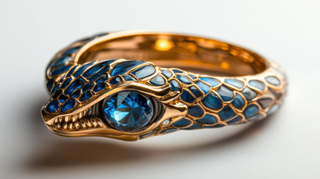 Golden serpent ring with jewel eyes, isolated on white, perfect for mysterious and fantasy themesの素材