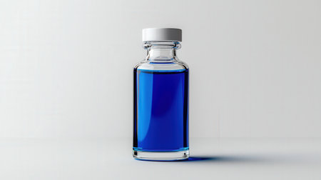 Potion vial with blue neon liquid, isolated on white, ideal for fantasy and enchanted brandingの素材