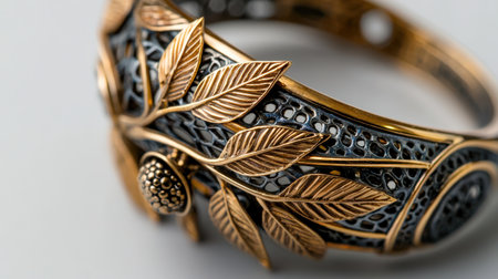 Fairy ring with intricate leaf design, isolated on white, perfect for enchanted jewelryの素材