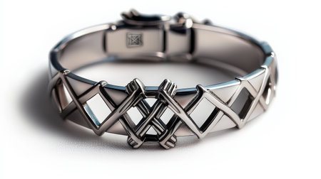 Silver rune bracelet with engraved symbols, isolated on white, perfect for fantasy or enchanted brandingの素材