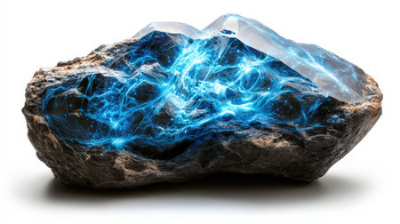Celestial crystal with swirling neon blue, isolated on white, ideal for cosmic and fantasy themesの素材
