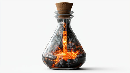 Ancient potion bottle with glowing contents, isolated on white, ideal for magical and enchanted themesの素材