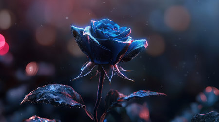 Enchanted rose with neon blue petals, isolated on white, perfect for whimsical and fantasy settingsの素材