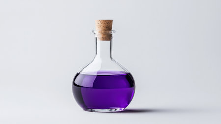 Potion bottle with purple liquid, isolated on white, ideal for fantasy potions and magic displaysの素材