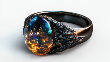 Enchanted gemstone ring with glowing aura, isolated on white, perfect for fantasy-themed conceptsの素材