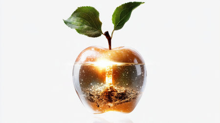 Enchanted apple with a mystical glow, isolated on white, perfect for fantasy and fairy tale conceptsの素材