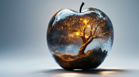 Enchanted apple with a mystical glow, isolated on white, perfect for fantasy and fairy tale conceptsの素材