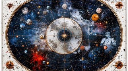 Celestial map with star constellations, isolated on white, perfect for astrological and fantasy themesの素材