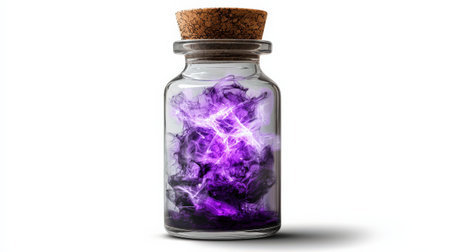 Mystical ink vial with a glowing aura, isolated on white, ideal for enchanted writing themesの素材