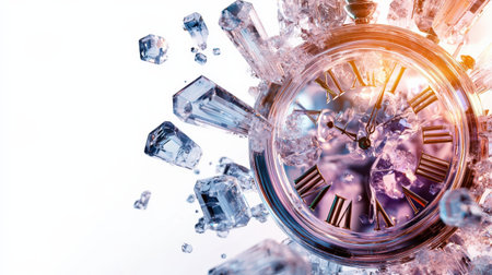 Time crystal with hints of swirling energy, isolated on white, ideal for fantasy or time-travel themesの素材