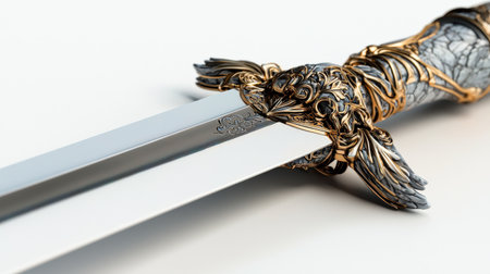 Elven blade with slender design and ornate hilt, isolated on white, perfect for fantasy and mythical brandingの素材