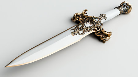 Elven blade with slender design and ornate hilt, isolated on white, perfect for fantasy and mythical brandingの素材