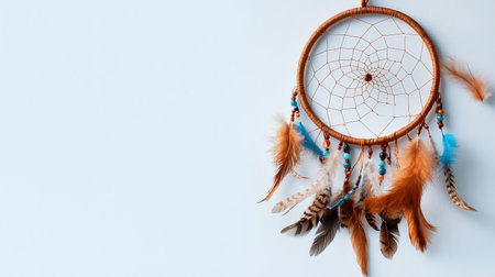 Dreamcatcher with delicate feathers and beads, isolated on white, perfect for magical or bohemian themesの素材