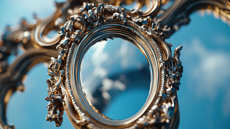Enchanted mirror isolated on white background, ornate frame with magical reflections, ideal for fantasy conceptsの素材