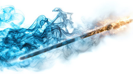 Magic wand with swirling energy, isolated on white, ideal for wizard and fantasy designsの素材