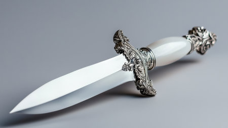 Silver dagger isolated on white, sharp and ornate, perfect for fantasy conceptsの素材