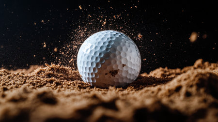 Golf ball in mid-air after being struck by a driver. golf ball sand pitの素材