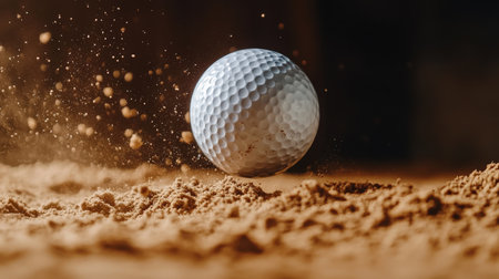 Golf ball in mid-air after being struck by a driver. golf ball sand pitの素材